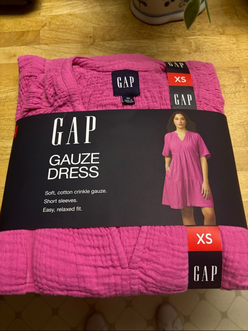 GAP Bright Pink Gauze Short-Sleeve Dress